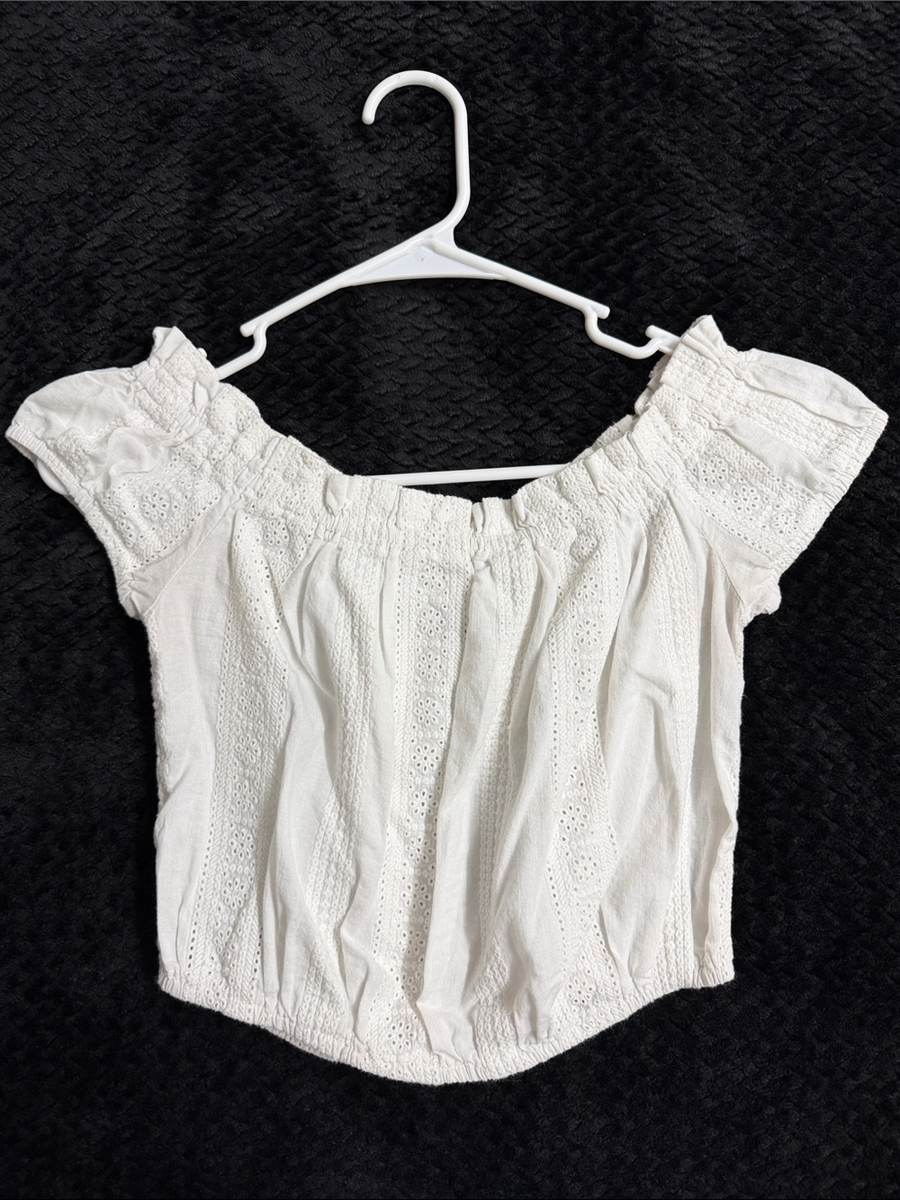 Live 4 Truth White Eyelet/Embroidered Off-Shoulder Crop Top